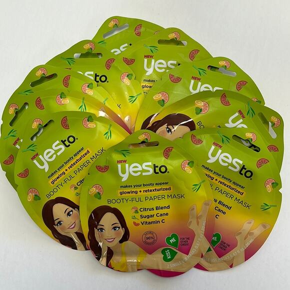 YesTo Booty-Ful Paper Mask Glowing Retexturized Lot of 10 Citrus Blend Vit C - Picture 2 of 4